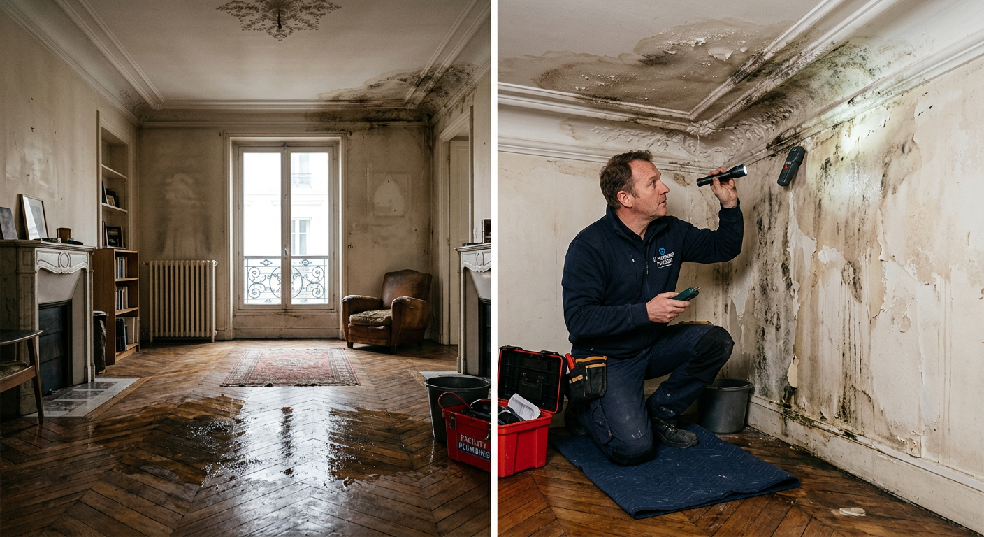 Intervention urgente dégât des eaux dans un appartement à Massy