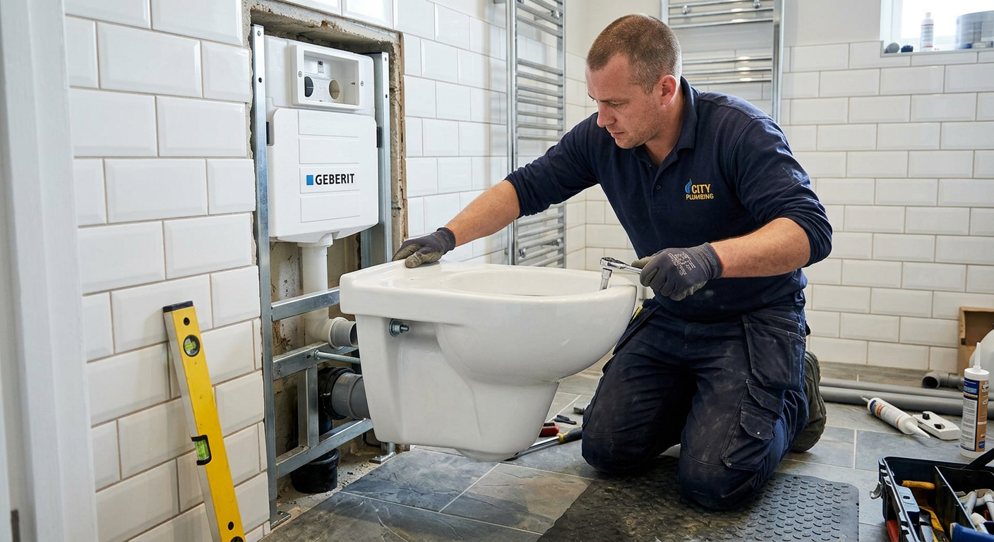Pose de WC suspendu par un plombier professionnel à Massy
