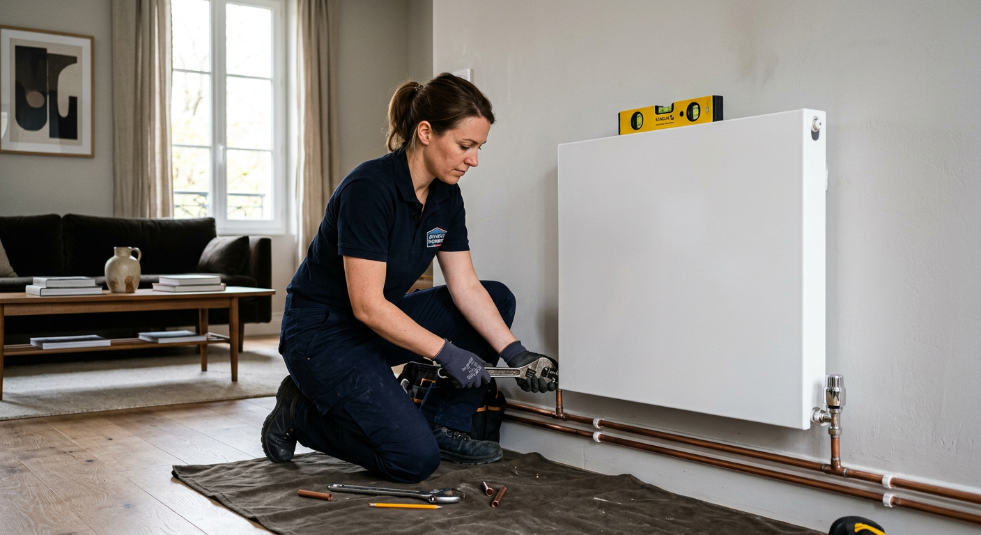 Installation de radiateur et robinet thermostatique à Massy